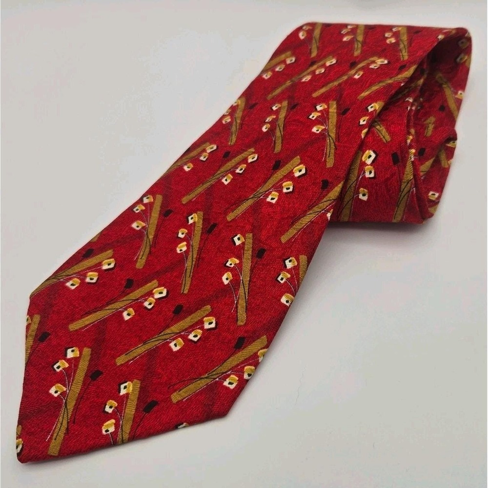 Ermenegildo Zegna Silk Tie Sushi Chopstick Novelty Pattern Red Hand Made Italy
